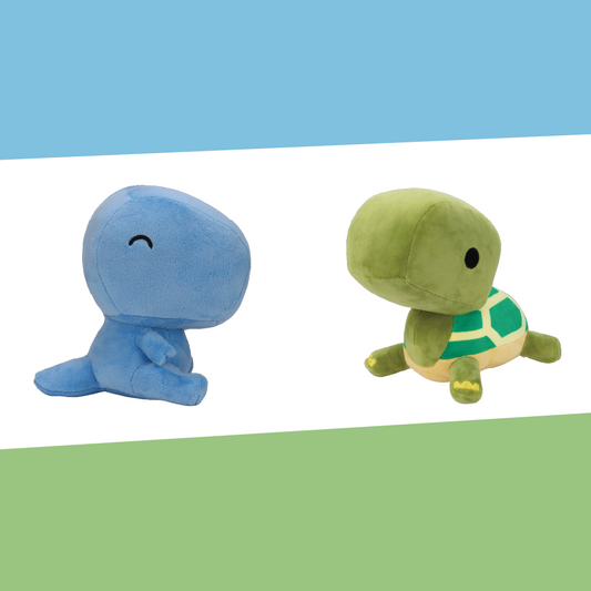 tortoise and dino plushies