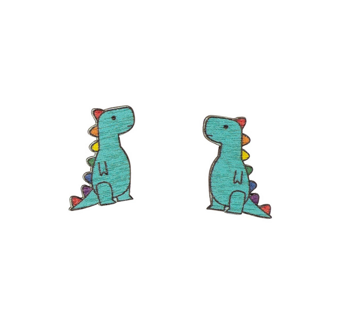 T-rex stud earrings rainbow