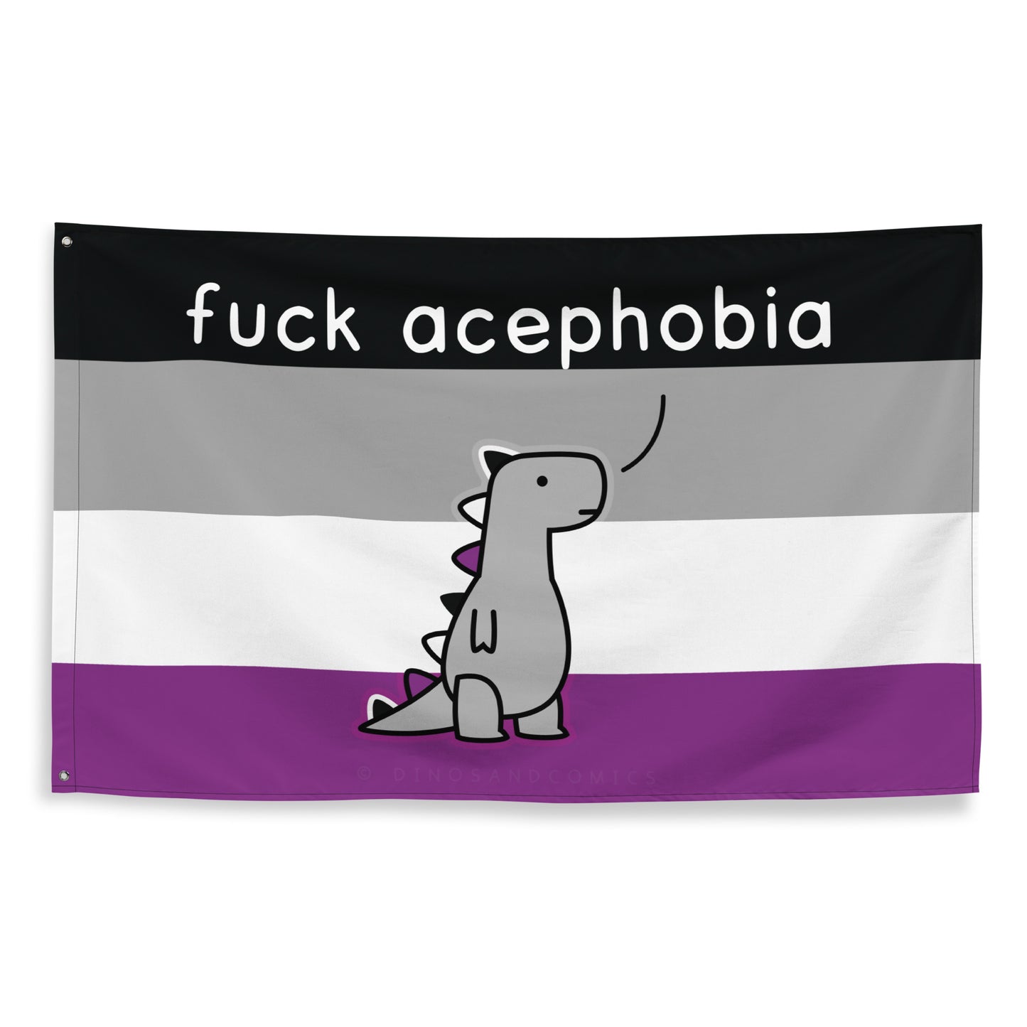 fuck acephobia t-rex flag