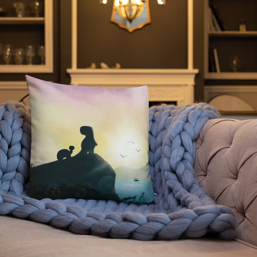 tortoise and dino: the view pillow