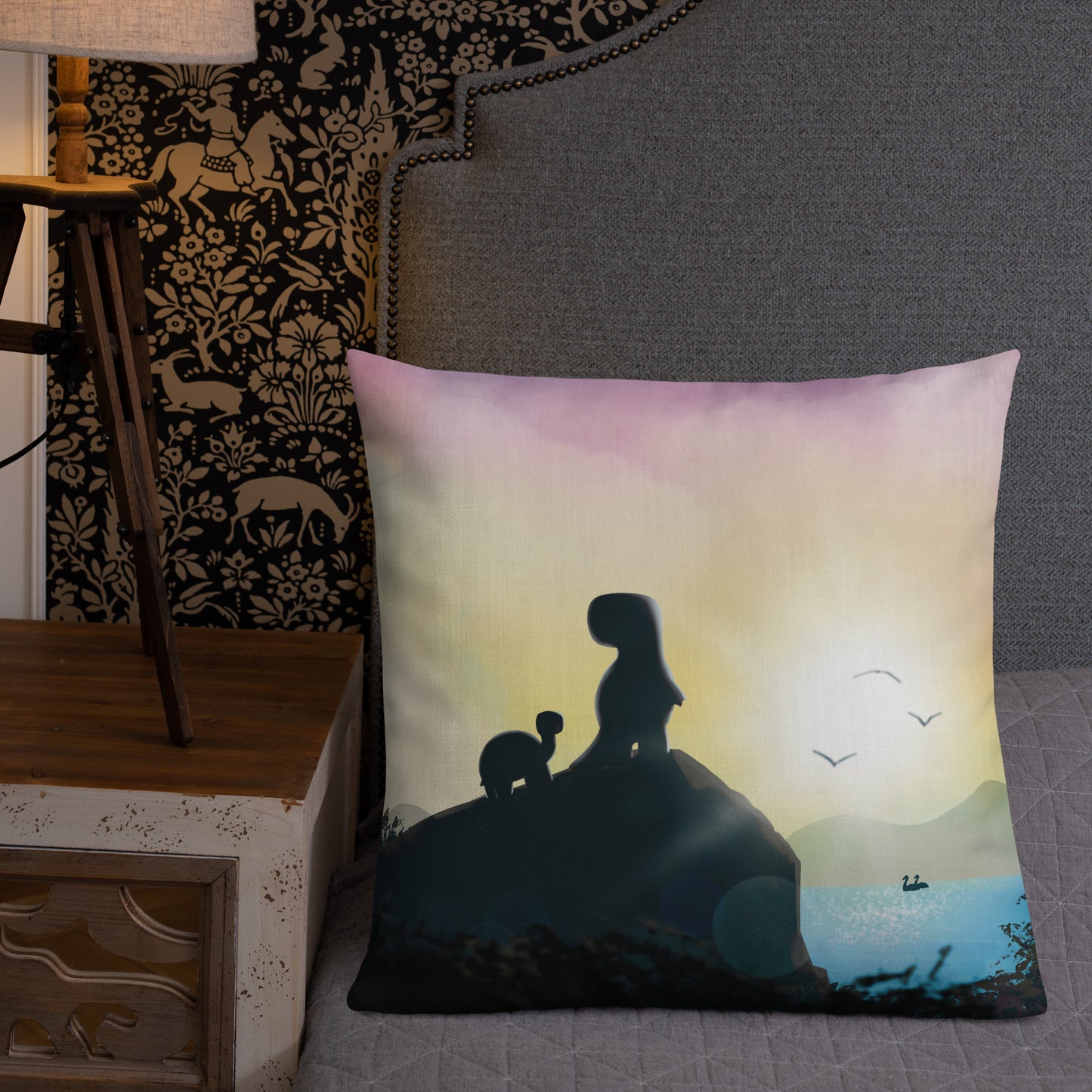 tortoise and dino: the view pillow