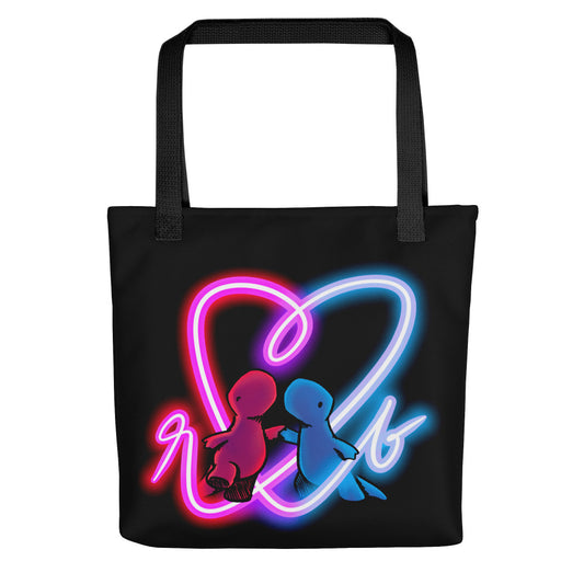 red and blue neon tote bag