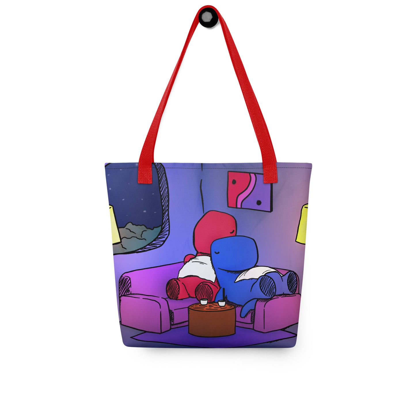 dinosaur couch tote bag