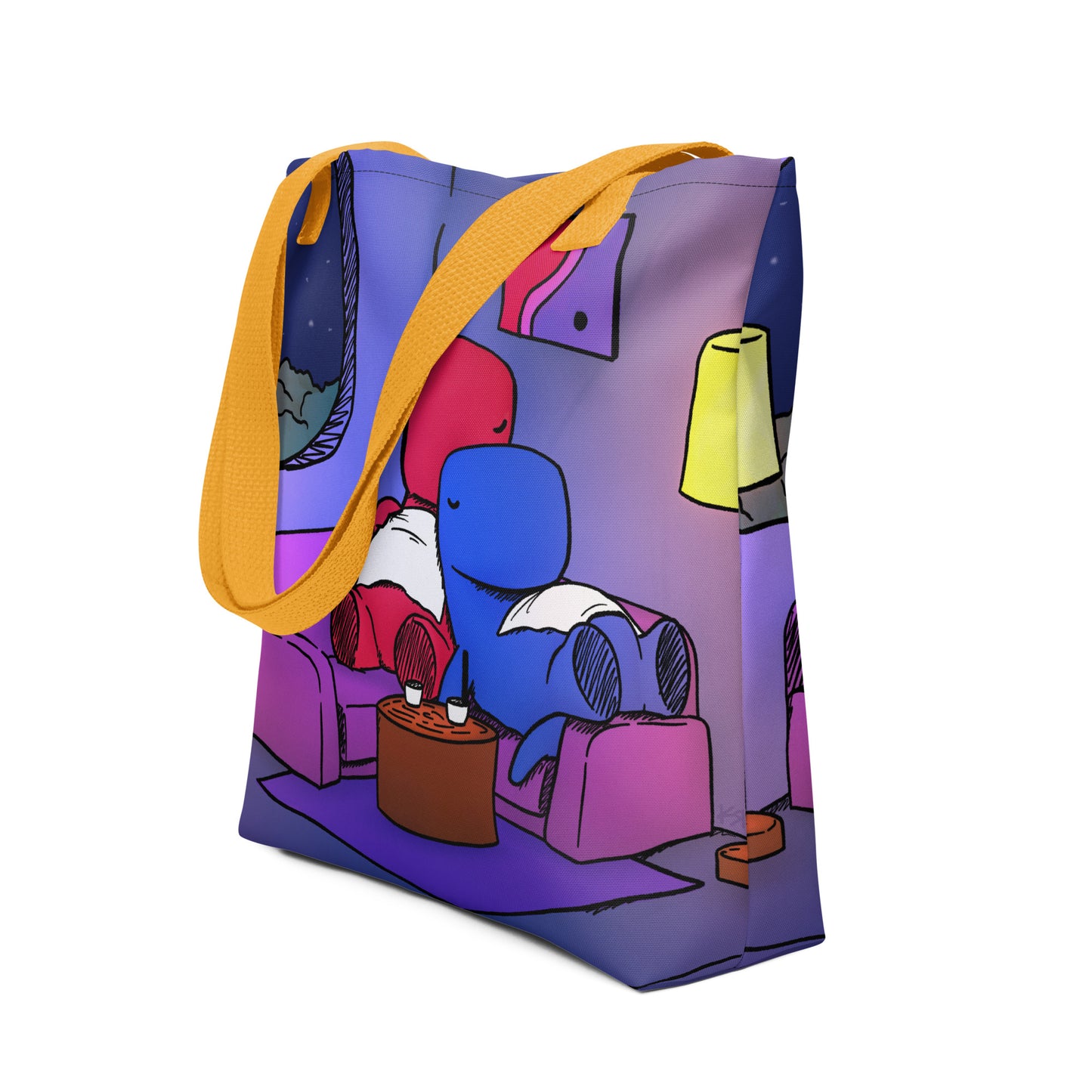 dinosaur couch tote bag