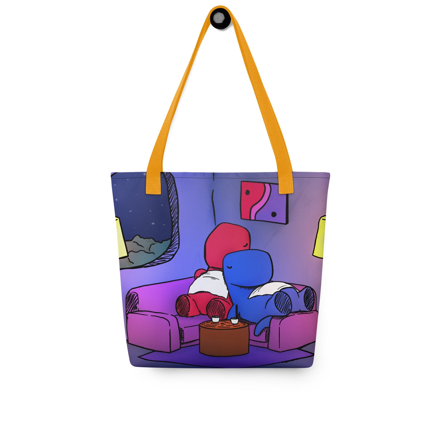 dinosaur couch tote bag