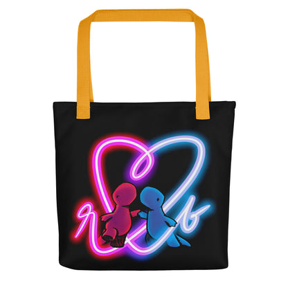 red and blue neon tote bag