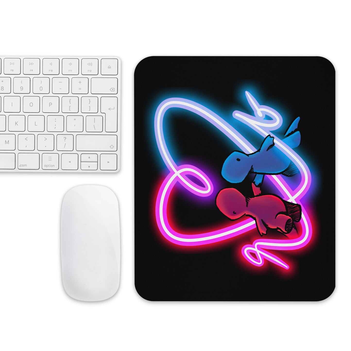 red and blue neon mouse pad